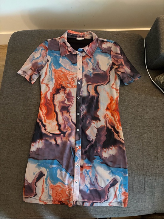 Daisy Street Dresses & Skirts - Abstract Marble-Print Mini Dress - Blue, Orange & Purple